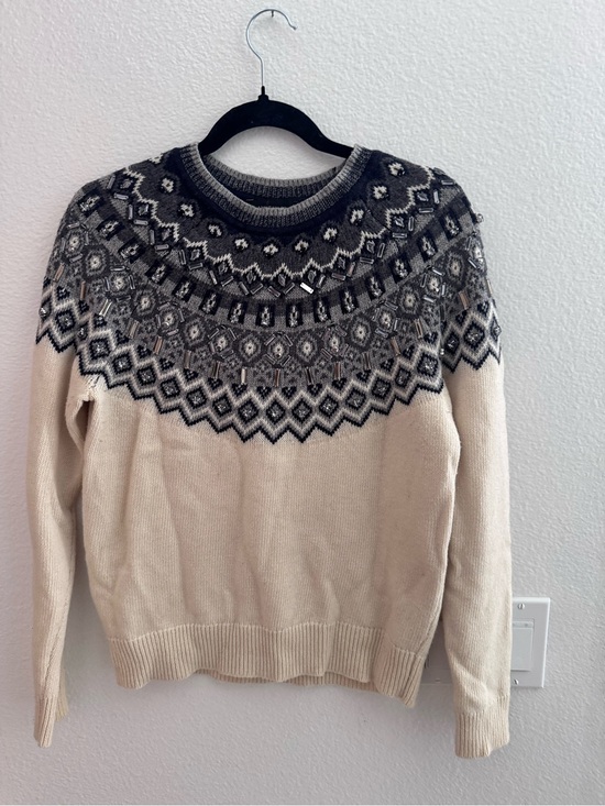Ann Taylor Sweaters - Ann Taylor Women's Jeweled Cream Fair Isle Crewneck Sweater - Size S
